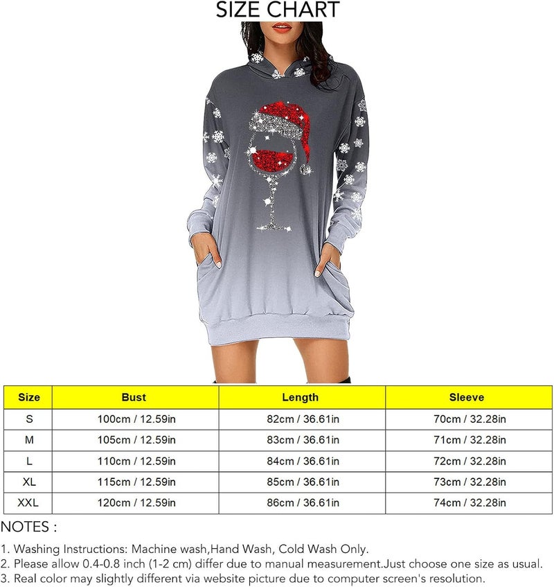 woobles Hoodie Dress, Womens Hoodie Dress Christmas Pattern Print Polyester Casual for Shopping - Image 3